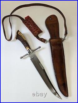 RARE Early Willie Rigney Massive Mountain Man Hunting Knife with Stag Horn Grip
