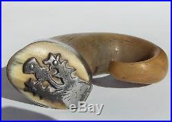RARE GEORGIAN SOLID SILVER WITH SCOTTISH THISTLE SNUFF MULL HORN c1800