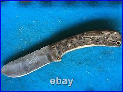RARE RANCH KNIVES BRAND, DAMASCUS STRAIGHT BLADE/BIG HORN HANDLES WithLEATHER-NICE