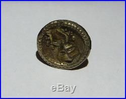 RARE medieval knightly silver button with HERALDIC HORNED HELMET