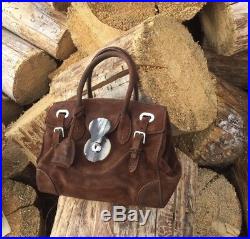 Ralph Lauren Brown Suede with Horn Buckle Ricky Bag Silver hardware