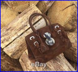 Ralph Lauren Brown Suede with Horn Buckle Ricky Bag Silver hardware