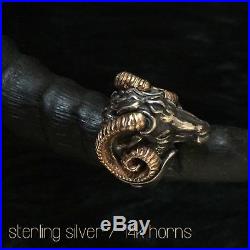 Ram Head Ring 100% Sterling Silver With Bronze Horn Men Ring Men Jewelry Occult