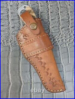 Ram Horn Handle D2 Straight Razor Fix Blade Knife Ring W Leather Knife