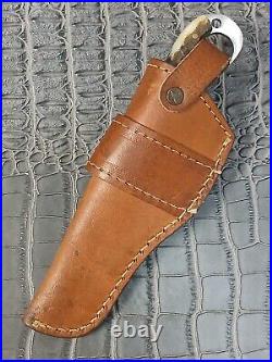 Ram Horn Handle D2 Straight Razor Fix Blade Knife Ring W Leather Knife