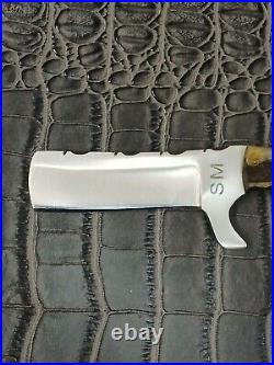 Ram Horn Handle D2 Straight Razor Fix Blade Knife Ring W Leather Knife