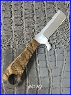 Ram Horn Handle D2 Straight Razor Fix Blade Knife Ring W Leather Knife