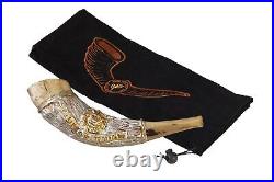 Ram Horn Shofar Silver Coated With Lion Of Judah 12-14 Plus Bag