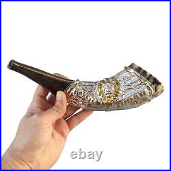 Ram Horn Shofar Silver Coated With Lion Of Judah 12-14 Plus Bag