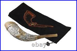 Ram Horn Shofar Silver Coated With Seven Branch Menorah 12-14 Plus Bag