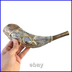 Ram Horn Shofar Silver Coated With Star Of David 12-14 Plus Bag