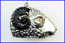 Rams Head Sheep Aries Silver Plated Match Vesta Case With Black Horns