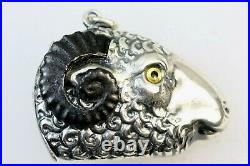 Rams Head Sheep Aries Silver Plated Match Vesta Case With Black Horns