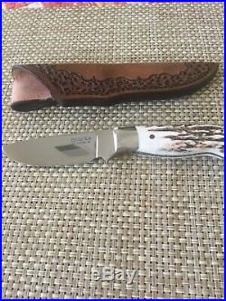 Randy Lee Custom Hunter Tapered Tang Elk Horn Handle Knife With Sheath
