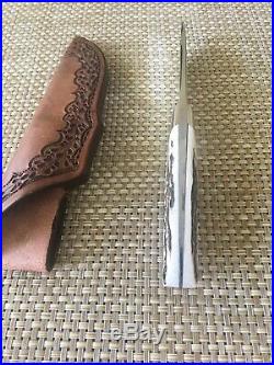 Randy Lee Custom Hunter Tapered Tang Elk Horn Handle Knife With Sheath