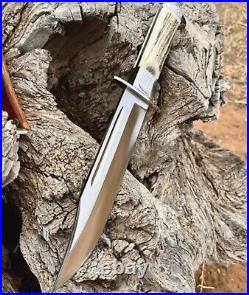 Rare 18 Custom Handmade D2-Tool Steel HUNTING Bowie Knife With STAG HORN HANDLE