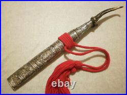Rare Burmese Dha dagger knife silver mounted with stag horn hilt