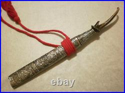 Rare Burmese Dha dagger knife silver mounted with stag horn hilt