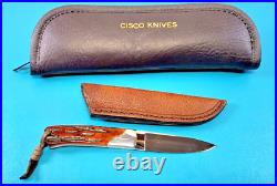 Rare CISCO Custom Gents Knife Jigbone Stag + Pigskin Sheath Chuck Syslo Omaha NE