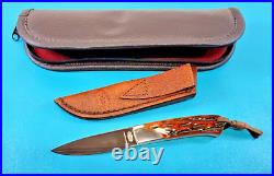 Rare CISCO Custom Gents Knife Jigbone Stag + Pigskin Sheath Chuck Syslo Omaha NE