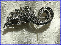 Rare Victorian French Sterling Silver Brooch with Marcasite stone, Horn of Plenty