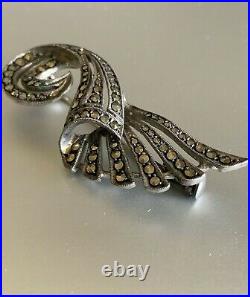 Rare Victorian French Sterling Silver Brooch with Marcasite stone, Horn of Plenty