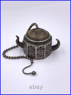 Rare antique Victorian Austrian sterling silver tea strainer infuser with horns
