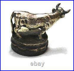Rare old bronze silver plated bull with horns car mascot