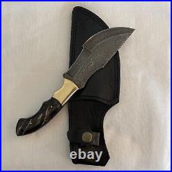 Ravenscraft ES Handmade Damascus Steel, Tracker Knife with Horn Handle and Sheath