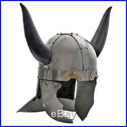 Replica Medieval Viking Horned Helmet with Wood Stand