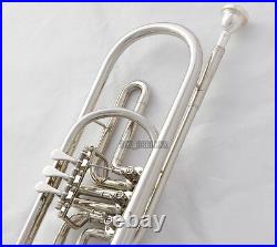 Rotary Valves Bass Trumpet Bb Silver nickel horn With case