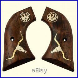 Ruger Vaquero grips walnut wood with Long Horn Steer Head, Ruger silver logo