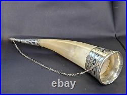 Russian silver horn shaped drinking cup vessel hallmarked with damask inlay