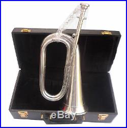 SH British Army Bb Bugle Silver Plated With Mouth Piece Black Case/Bugles Horns