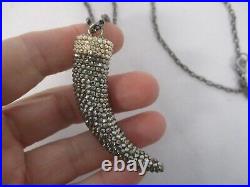 SIGNED RONI BLANSHAY CHAIN LINK NECKLACE with SILVER & GOLD CRYSTAL HORN PENDANT