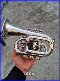 SILVER Bugle Instrument Pocket Trumpet With 3 Valve Vintage Flugel Horn