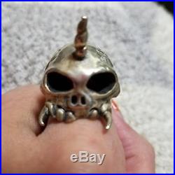 SKULL RING with a Horn, Silver925. Only one, custom made. Made in Japan. F/S
