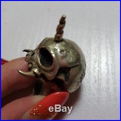 SKULL RING with a Horn, Silver925. Only one, custom made. Made in Japan. F/S