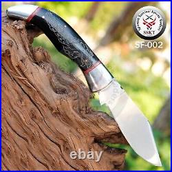 SSKT 9Inch D2 steel Folding Pocket Sharp Knife Bull Horn Handle With Sheath