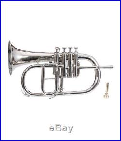 SUPERB SALE! NEW SILVER! Bb/F 4 VALVE FLUGEL HORN WITH FREE CASE+MOUTHPIEFCE
