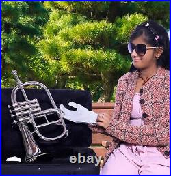 Sai Musical India Flugel Horn, Bb 4 Valve (Nickel) With Hard Case & Mouthpiece
