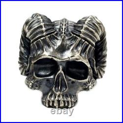 Satan Horn Devil 925 sterling silver heavy biker A skull with a goat's horn ring