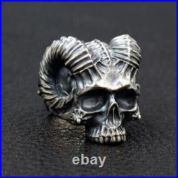 Satan Horn Devil 925 sterling silver heavy biker A skull with a goat's horn ring