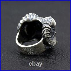 Satan Horn Devil 925 sterling silver heavy biker A skull with a goat's horn ring