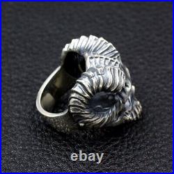 Satan Horn Devil 925 sterling silver heavy biker A skull with a goat's horn ring