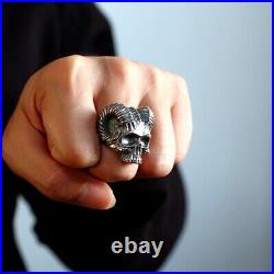 Satan Horn Devil 925 sterling silver heavy biker A skull with a goat's horn ring