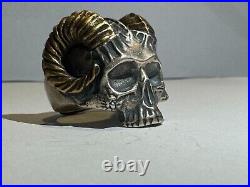 Satan Horn Devil 925 sterling silver heavy biker A skull with a goat's horn ring