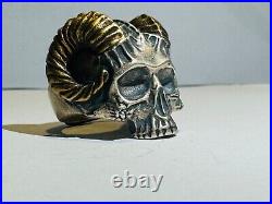 Satan Horn Devil 925 sterling silver heavy biker A skull with a goat's horn ring