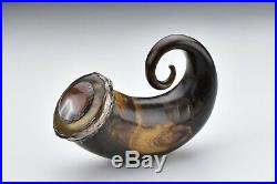 Scottish Silver and Horn Snuff Mull with Agate 19th Century