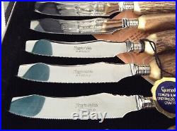 Set of Steak Knives & Forks with Stag Horn Handles by MAPPIN & WEBB